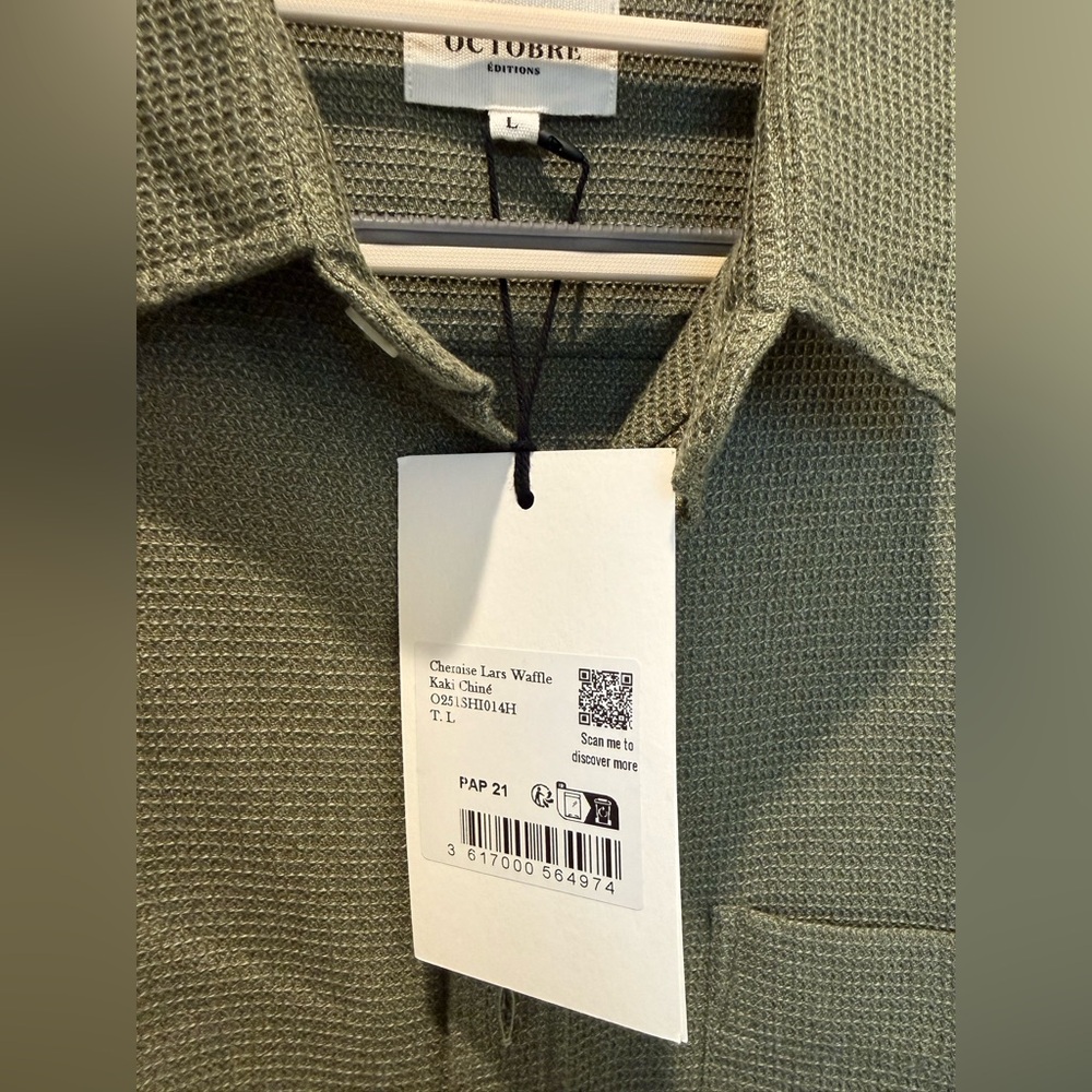 NWT Octobre-Editions Lars Waffle Shirt in Mottled Khaki (L) - Picture 5 of 5